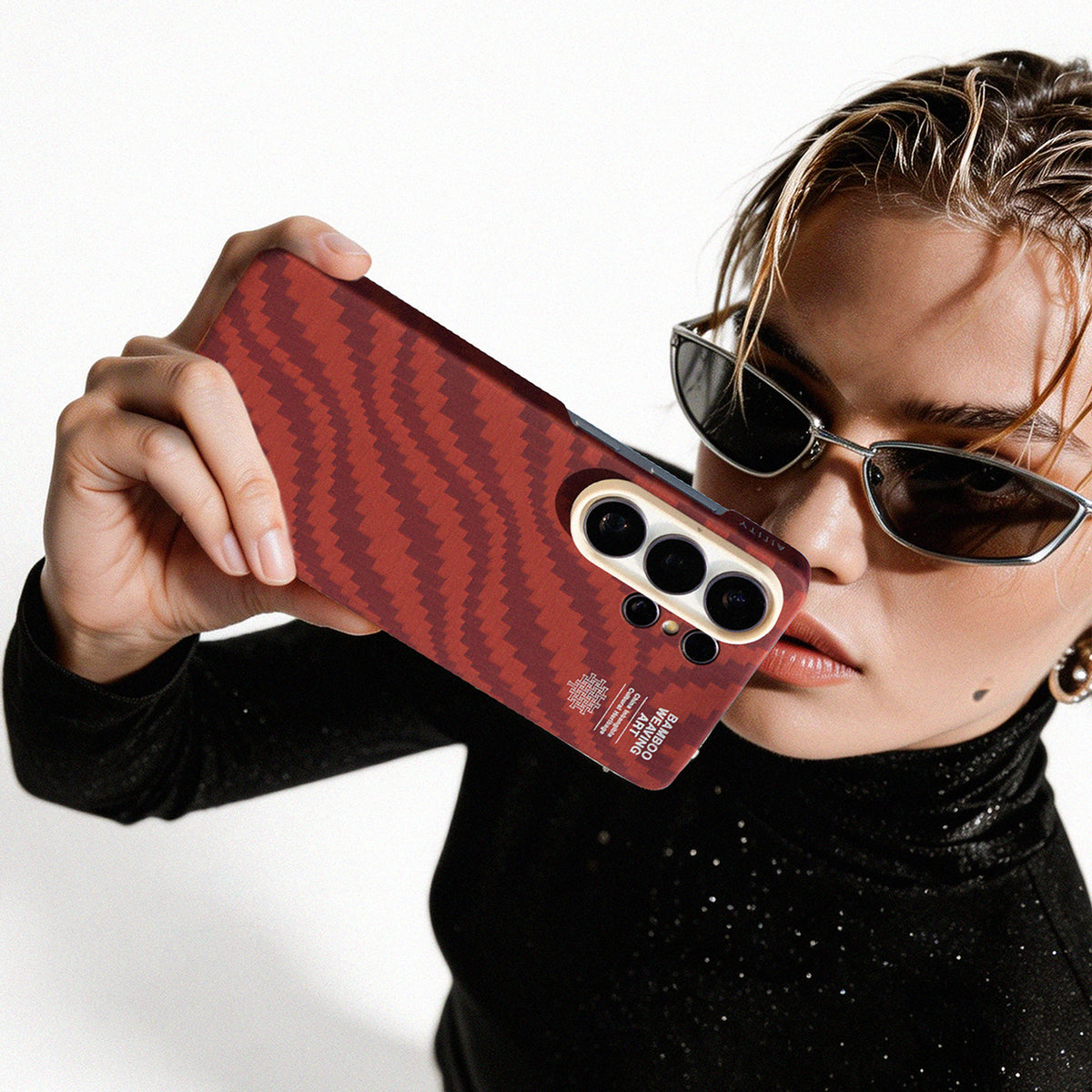 AIRITY Funda de Fibra de Aramida con Tejido de Bambú para Galaxy S26 Ultra con Anillo Magnético, Claret Red
