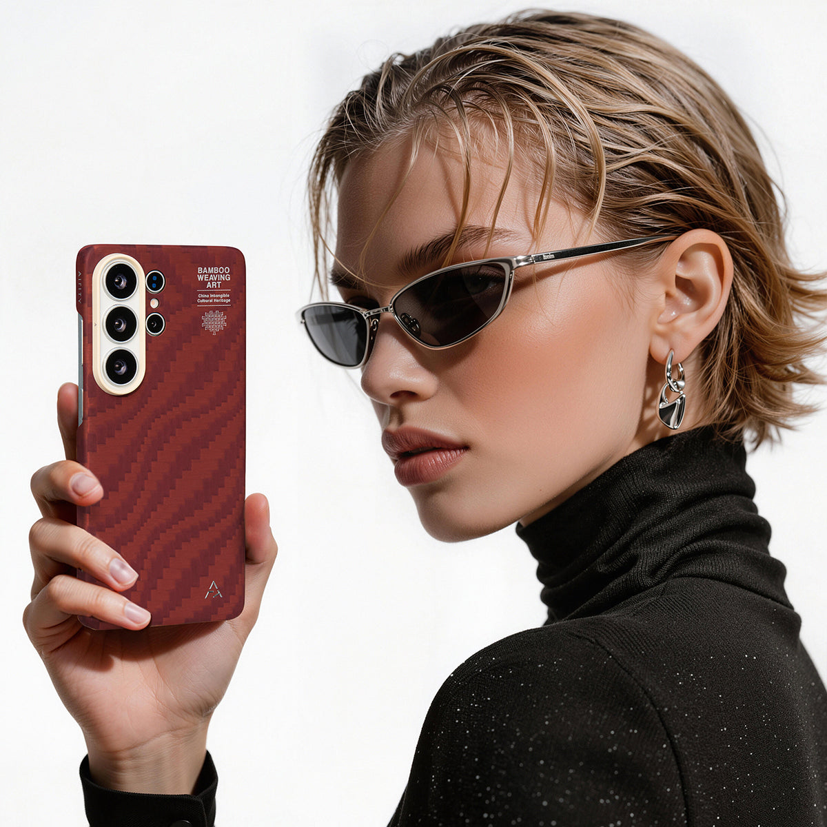 AIRITY Funda de Fibra de Aramida con Tejido de Bambú para Galaxy S26 Ultra con Anillo Magnético, Claret Red