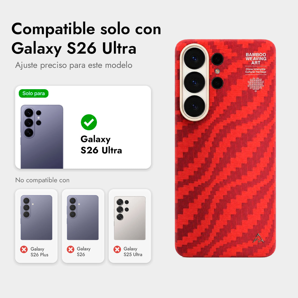 AIRITY Funda de Fibra de Aramida con Tejido de Bambú para Galaxy S26 Ultra con Anillo Magnético, Claret Red