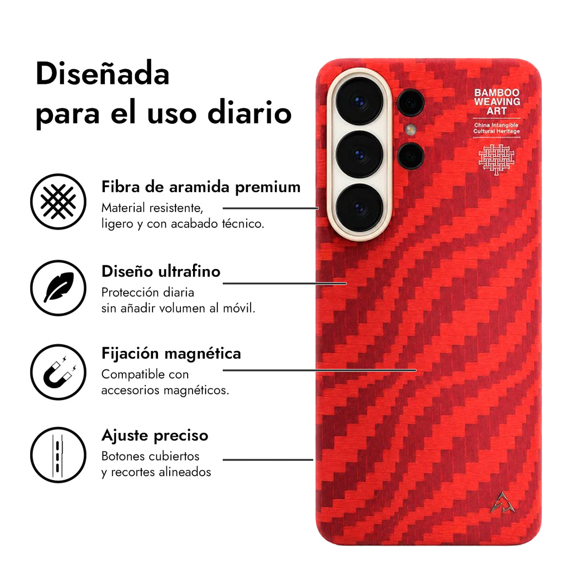 AIRITY Funda de Fibra de Aramida con Tejido de Bambú para Galaxy S26 Ultra con Anillo Magnético, Claret Red