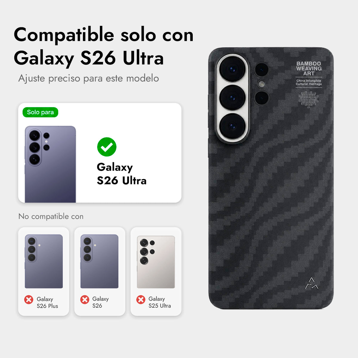 AIRITY Funda de Fibra de Aramida con Tejido de Bambú para Galaxy S26 Ultra con Anillo Magnético, Fog Black