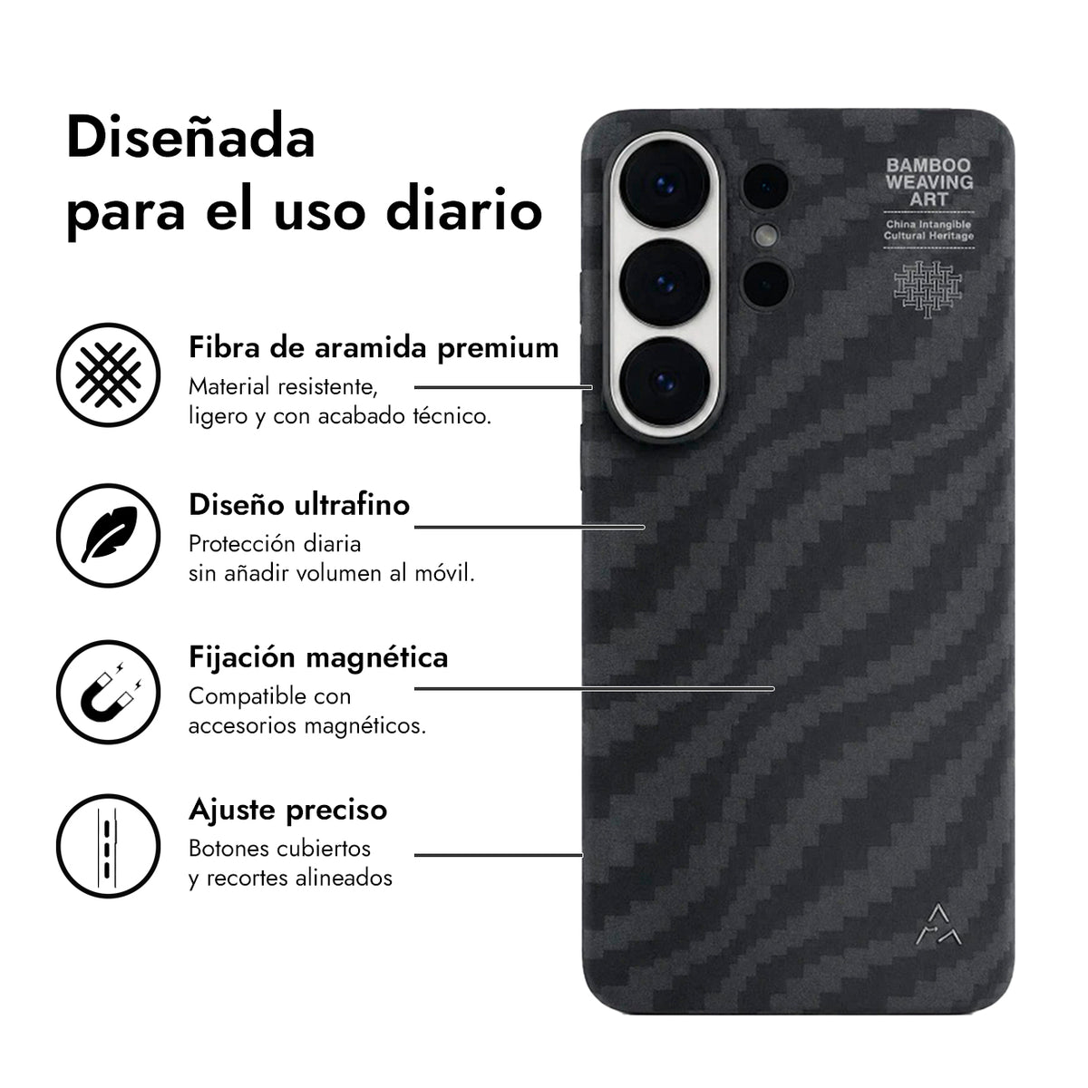 AIRITY Funda de Fibra de Aramida con Tejido de Bambú para Galaxy S26 Ultra con Anillo Magnético, Fog Black