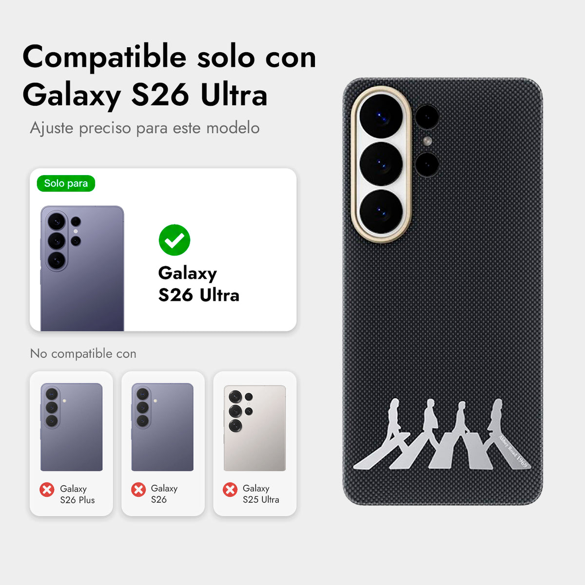 AIRITY Funda Abbey Road 1969 de Fibra de Aramida para Galaxy S26 Ultra con Anillo Magnético, Abbey Silver
