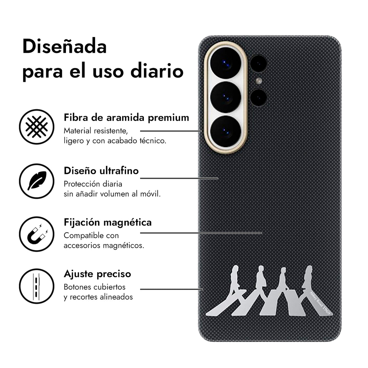 AIRITY Funda Abbey Road 1969 de Fibra de Aramida para Galaxy S26 Ultra con Anillo Magnético, Abbey Silver