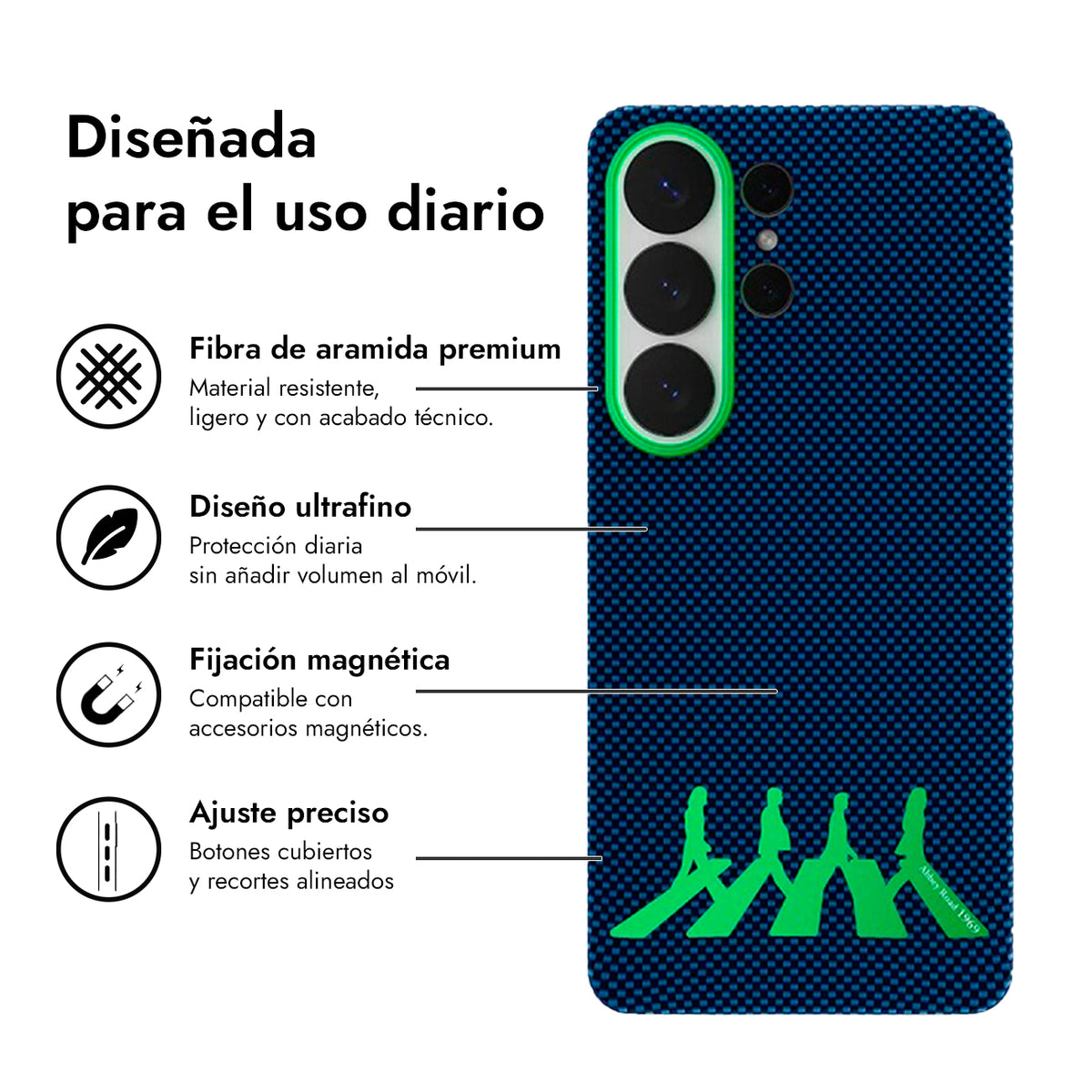 AIRITY Funda Abbey Road 1969 de Fibra de Aramida para Galaxy S26 Ultra con Anillo Magnético, Abbey Green