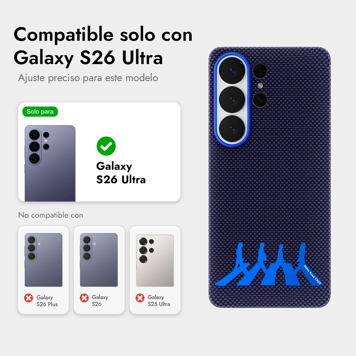 AIRITY Funda Abbey Road 1969 de Fibra de Aramida para Galaxy S26 Ultra con Anillo Magnético, Abbey Blue