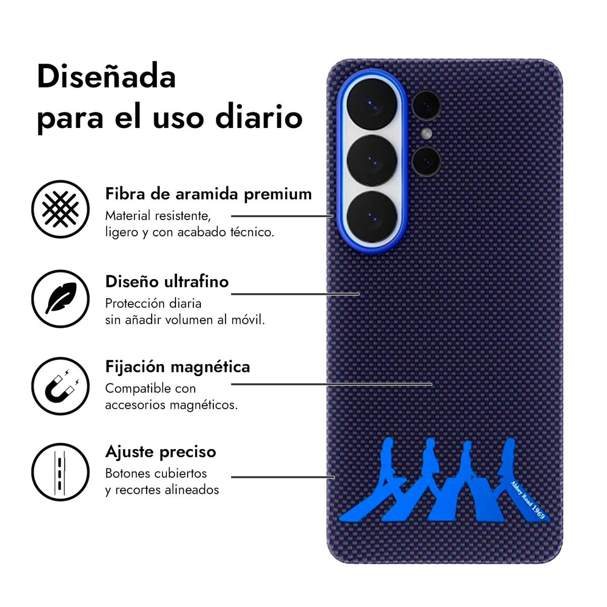 AIRITY Funda Abbey Road 1969 de Fibra de Aramida para Galaxy S26 Ultra con Anillo Magnético, Abbey Blue