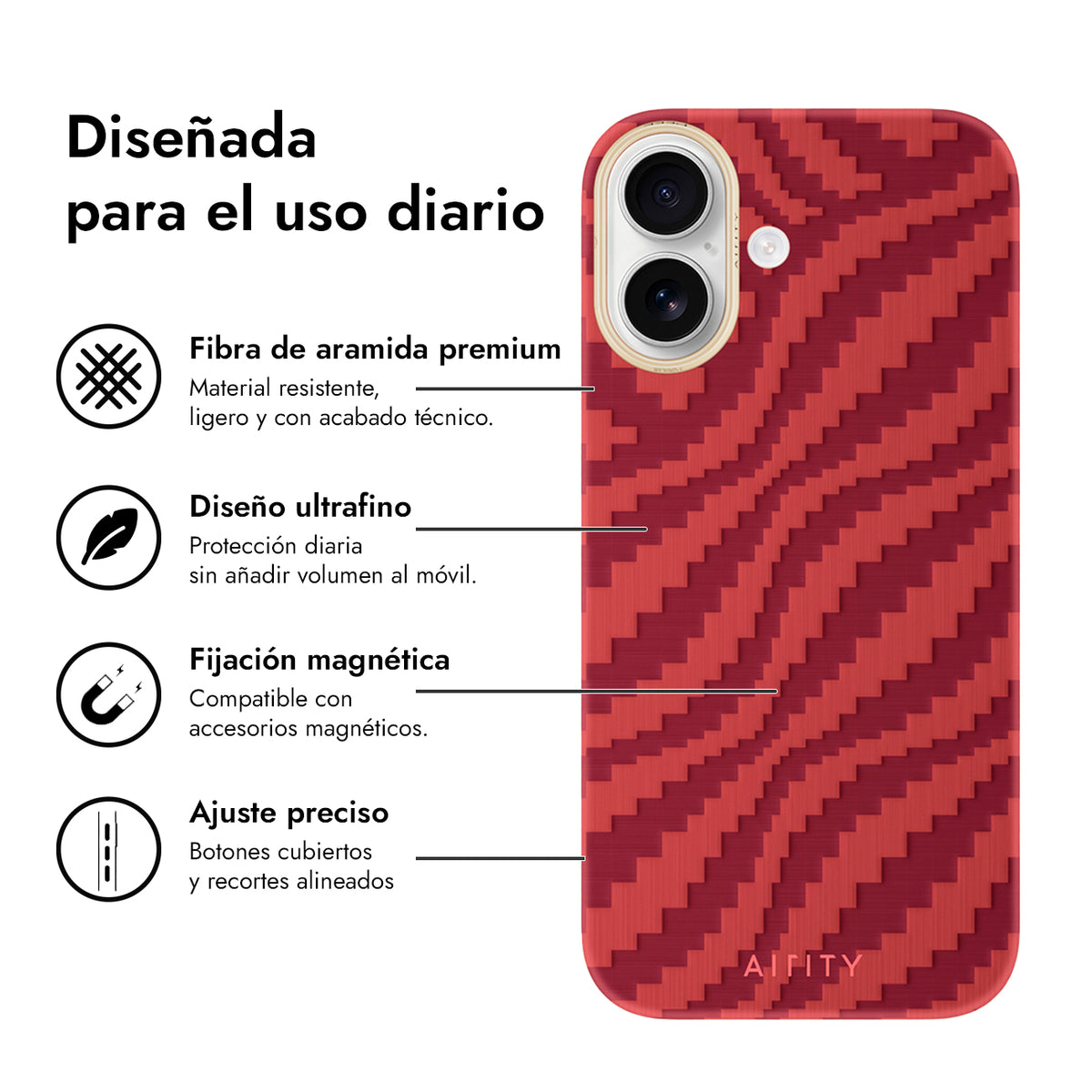 AIRITY Funda de Fibra de Aramida con Tejido de Bambú para iPhone 17 Compatible con MagSafe, Claret Red