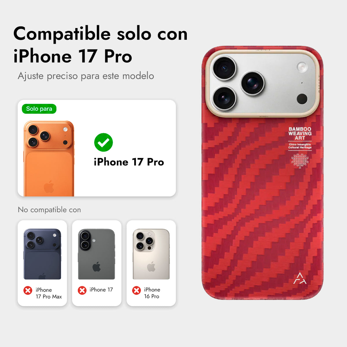 AIRITY Funda de Fibra de Aramida con Tejido de Bambú para iPhone 17 Pro/18 Pro Compatible con MagSafe, Claret Red