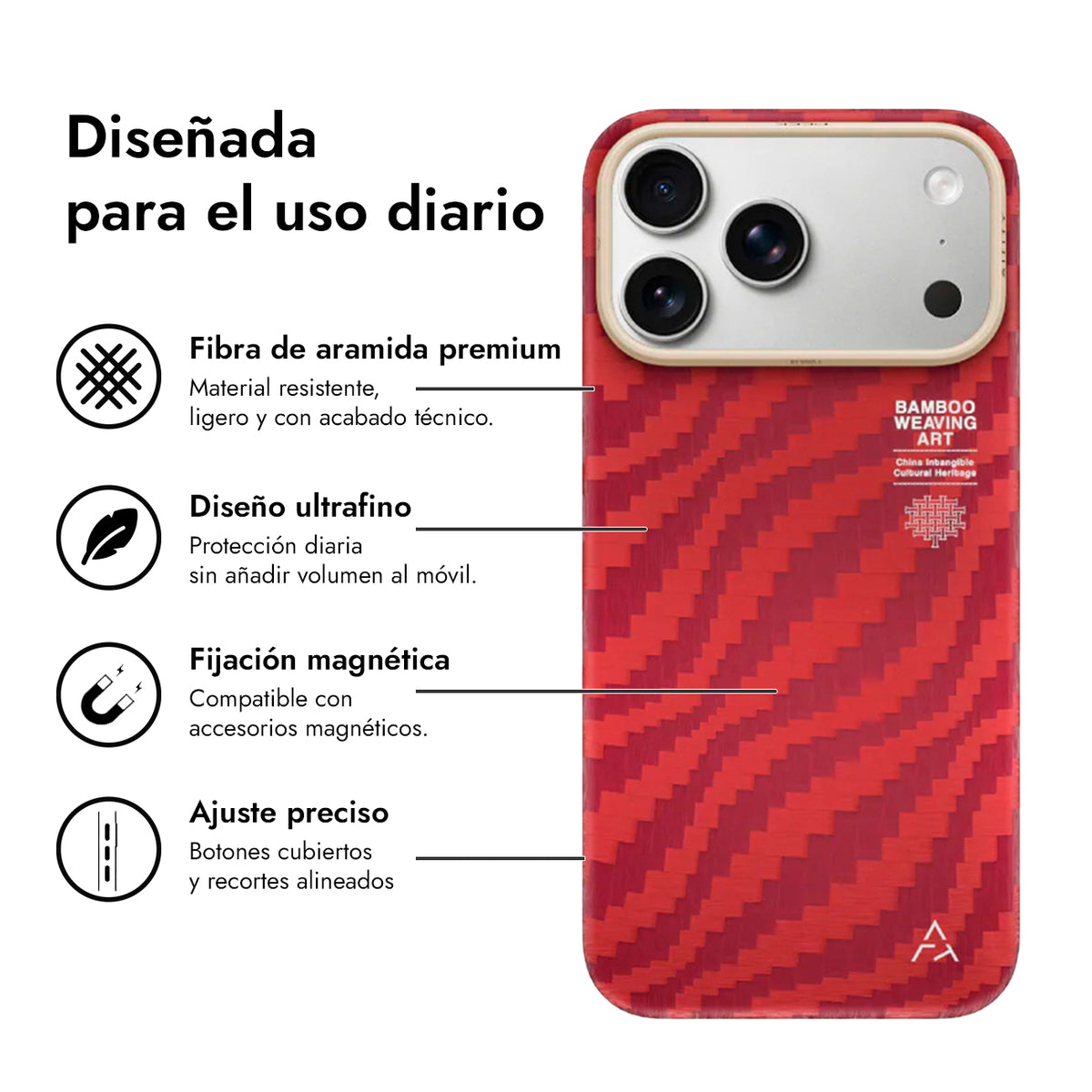 AIRITY Funda de Fibra de Aramida con Tejido de Bambú para iPhone 17 Pro Max/18 Pro Max Compatible con MagSafe, Claret Red