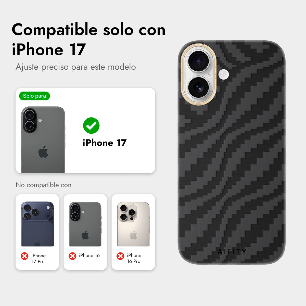 AIRITY Funda de Fibra de Aramida con Tejido de Bambú para iPhone 17 Compatible con MagSafe, Fog Black