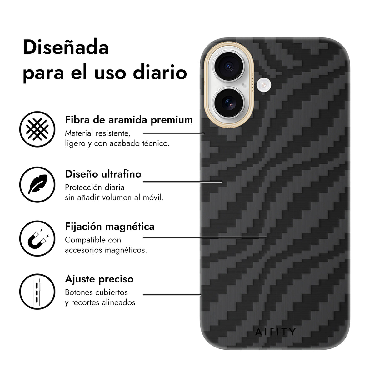 AIRITY Funda de Fibra de Aramida con Tejido de Bambú para iPhone 17 Compatible con MagSafe, Fog Black