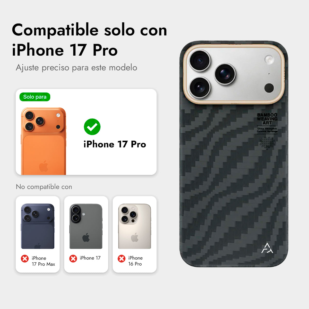 AIRITY Funda de Fibra de Aramida con Tejido de Bambú para iPhone 17 Pro/18 Pro Compatible con MagSafe, Fog Black