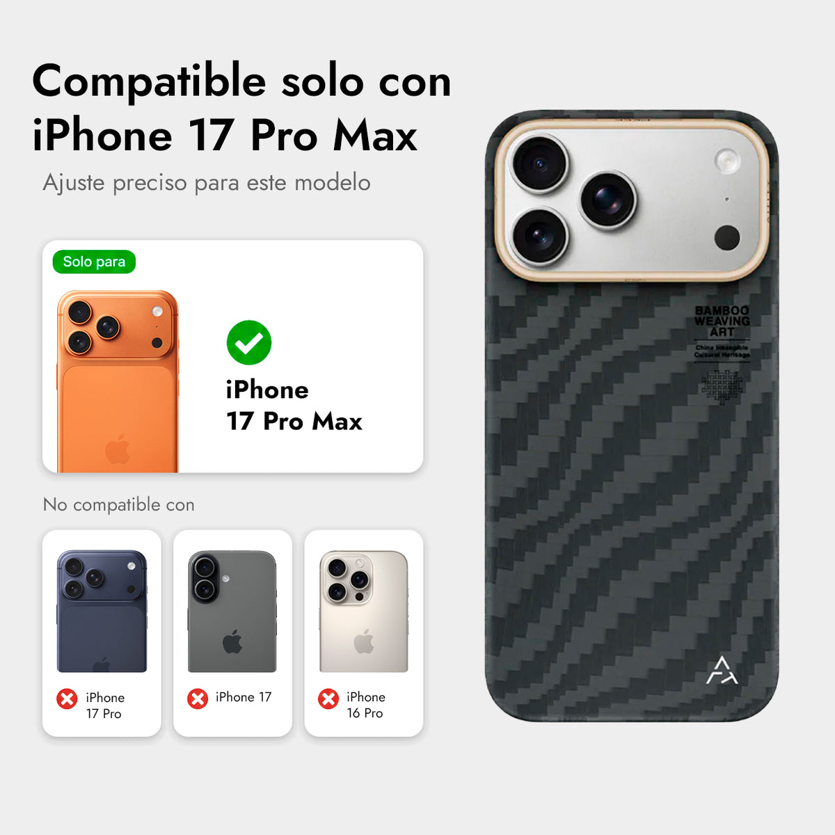 AIRITY Funda de Fibra de Aramida con Tejido de Bambú para iPhone 17 Pro Max/18 Pro Max Compatible con MagSafe, Fog Black