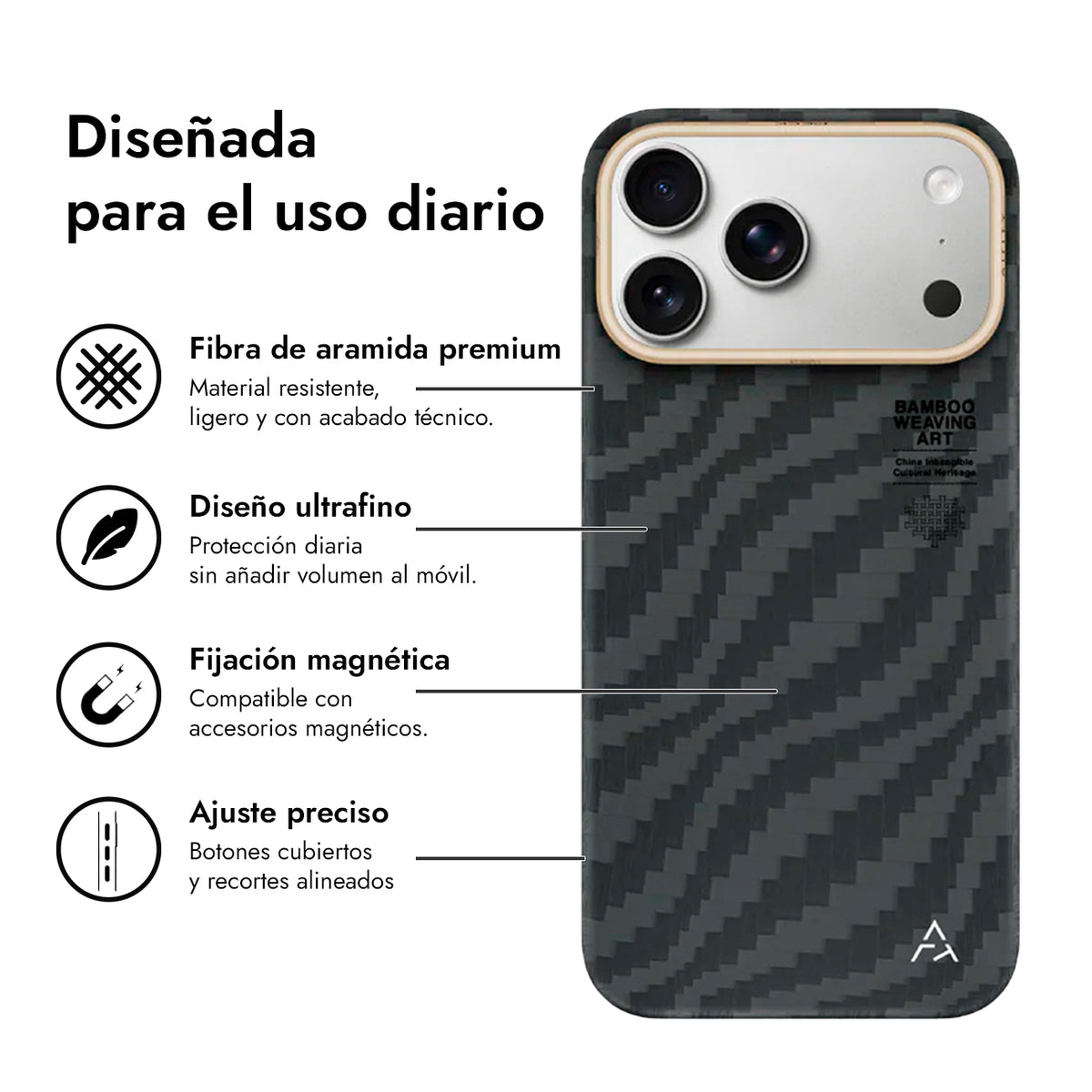 AIRITY Funda de Fibra de Aramida con Tejido de Bambú para iPhone 17 Pro Max/18 Pro Max Compatible con MagSafe, Fog Black