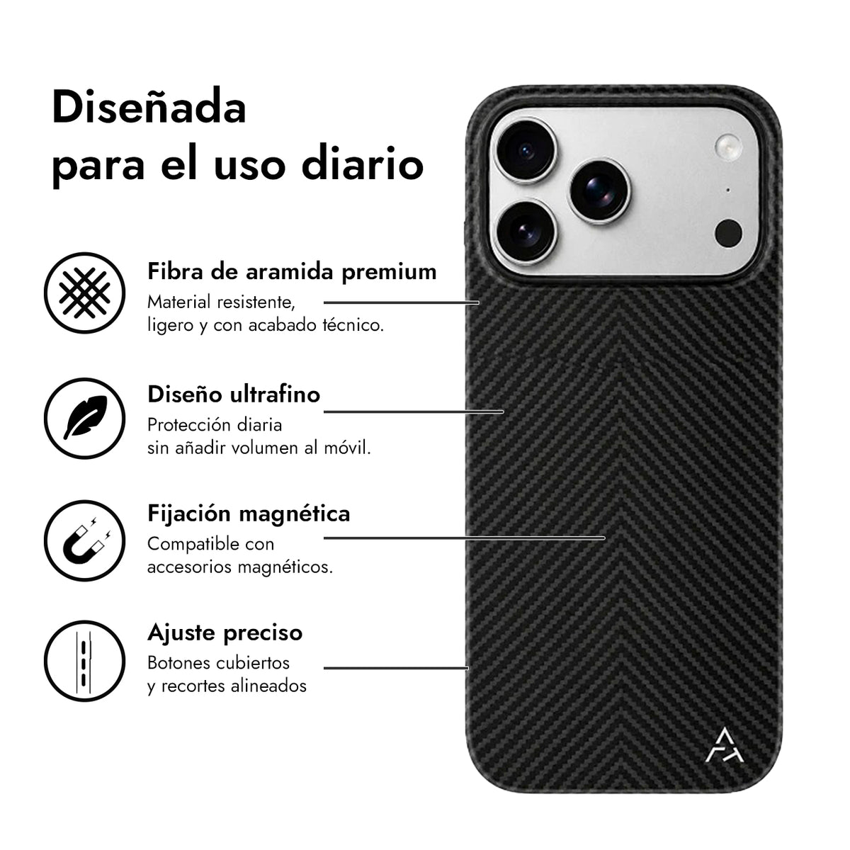 AIRITY Funda Ink-Dark Eastern de Fibra de Aramida para iPhone 17 Pro Max/18 Pro Max Compatible con MagSafe, Space Black