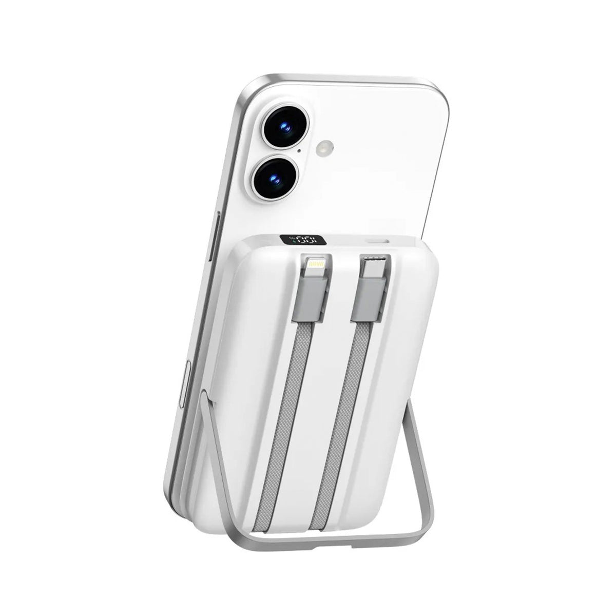 WIWU Power Bank Magnética Pioneer 3 en 1 10000mAh Compatible con MagSafe con Soporte, Blanco