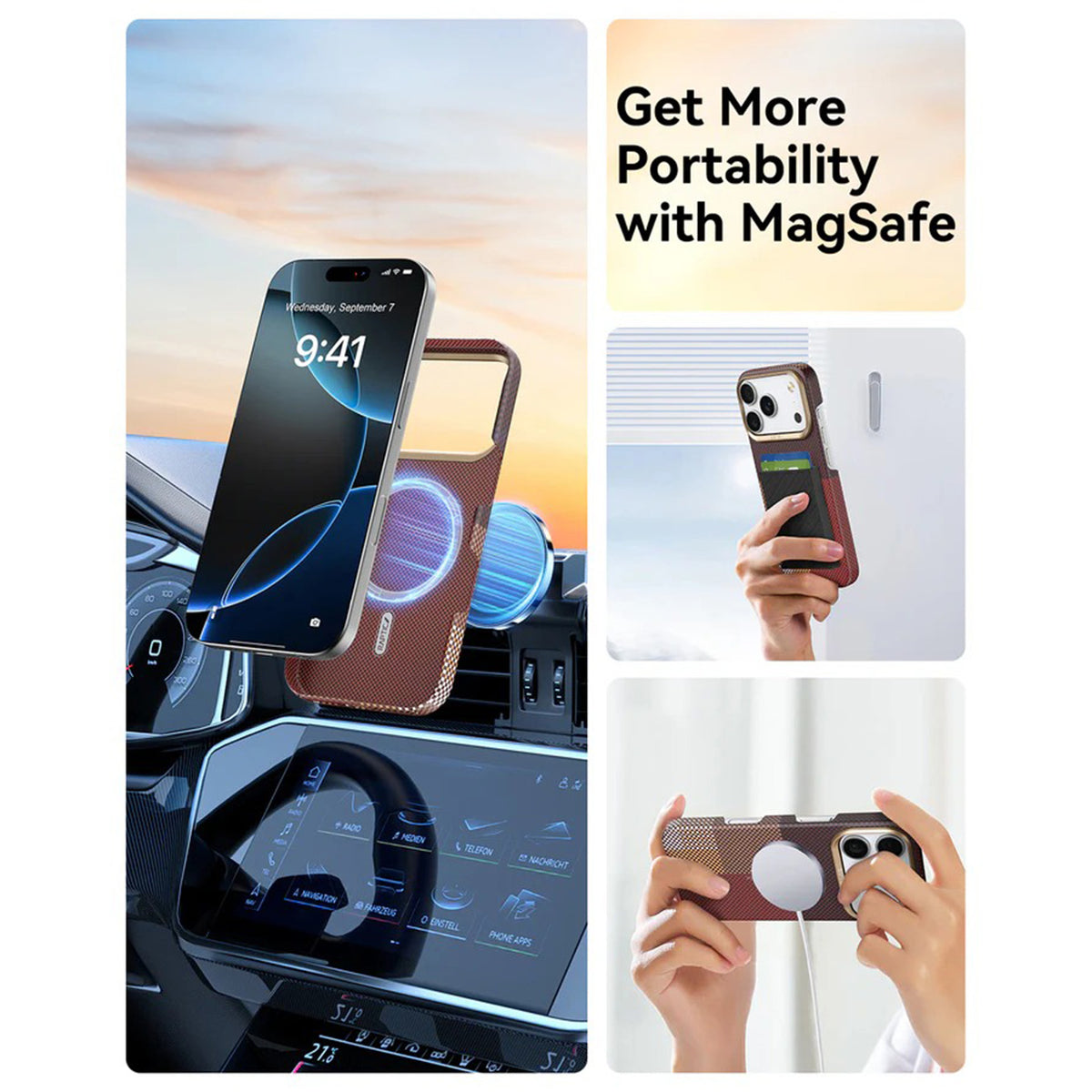 RAPTIC Funda Skin Transform de Fibra de Aramida para iPhone 17 Pro Max/18 Pro Max Compatible con MagSafe, Sky