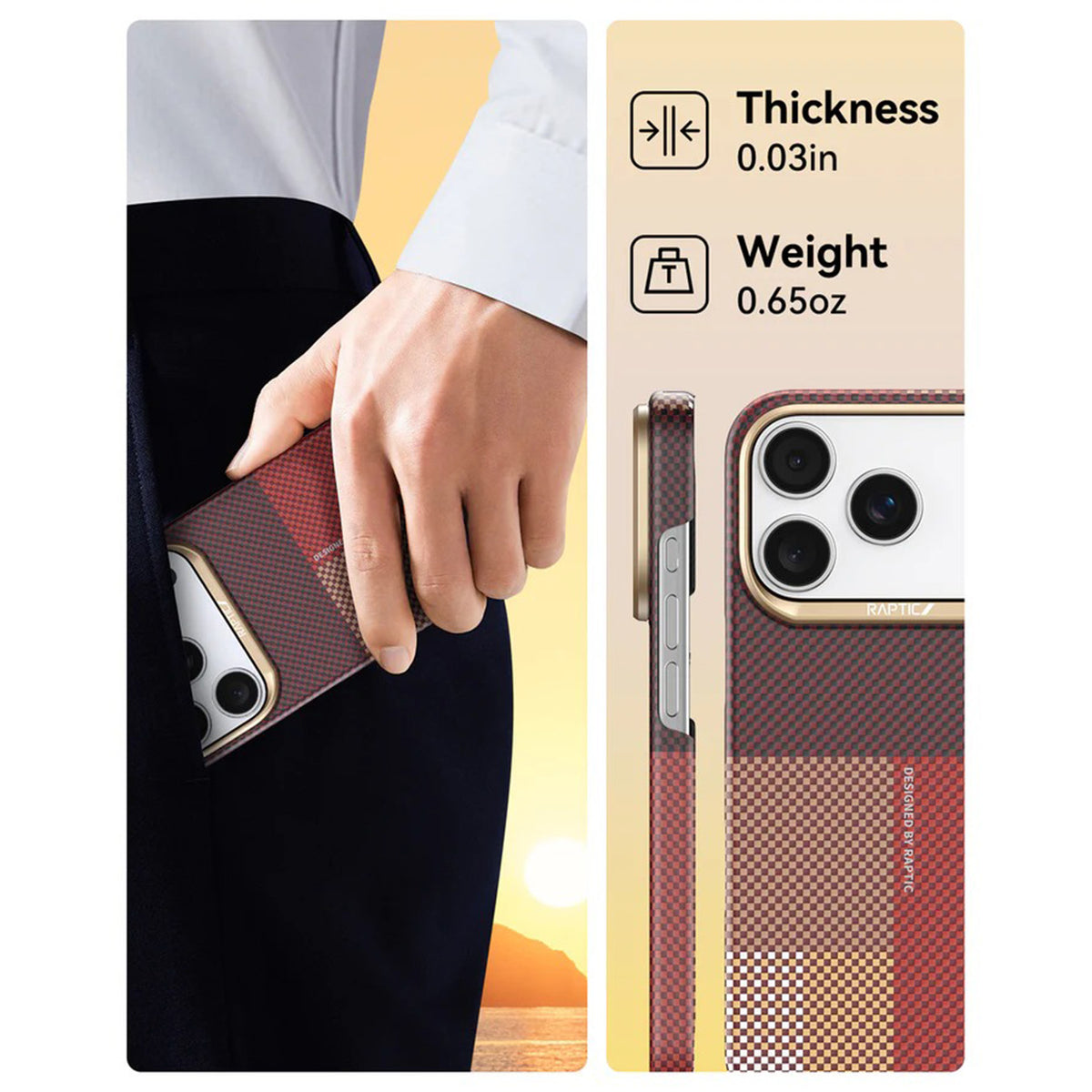 RAPTIC Funda Skin Transform de Fibra de Aramida para iPhone 17 Pro/18 Pro Compatible con MagSafe, Sky