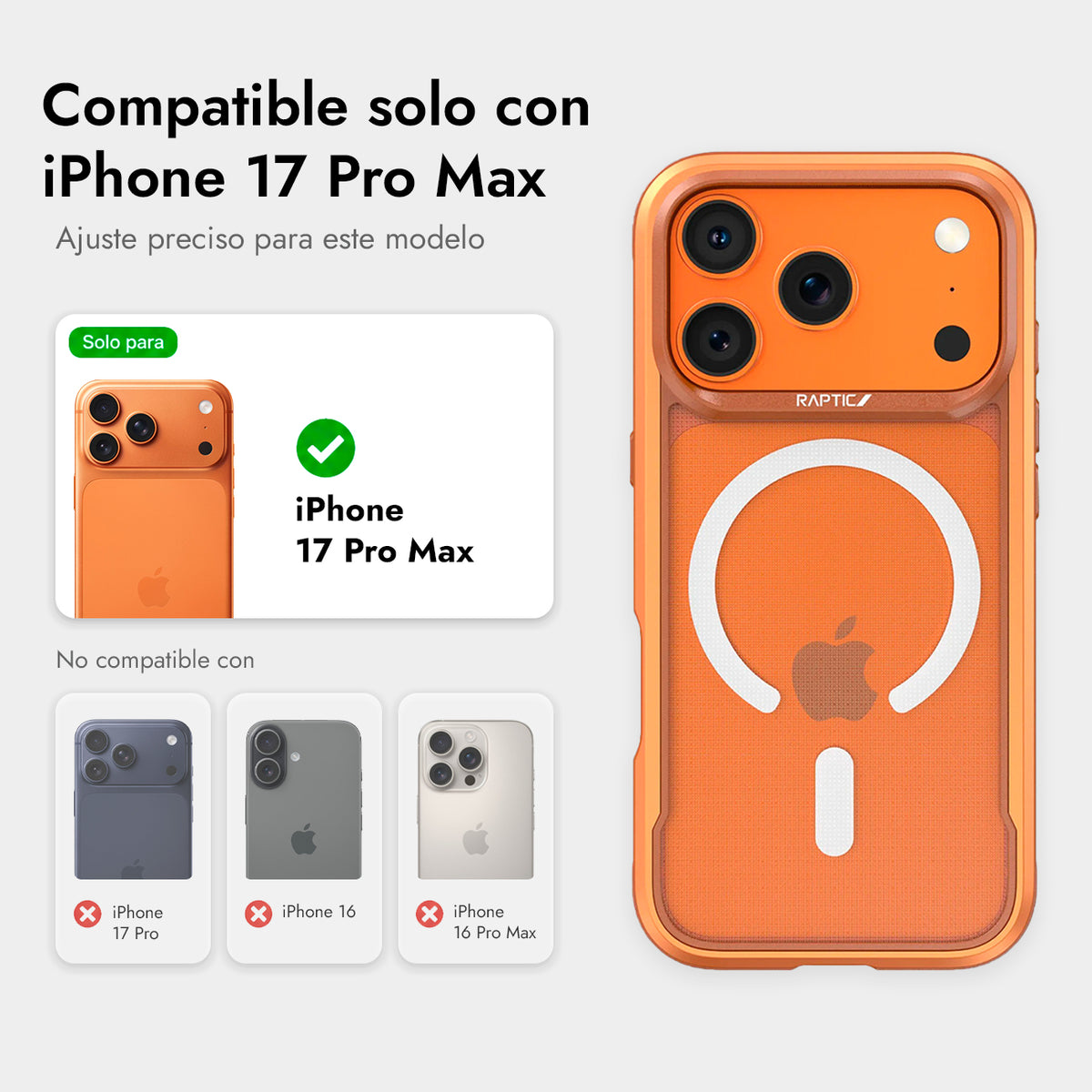 RAPTIC Funda Shield Classic para iPhone 17 Pro Max/18 Pro Max Compatible con MagSafe, Naranja