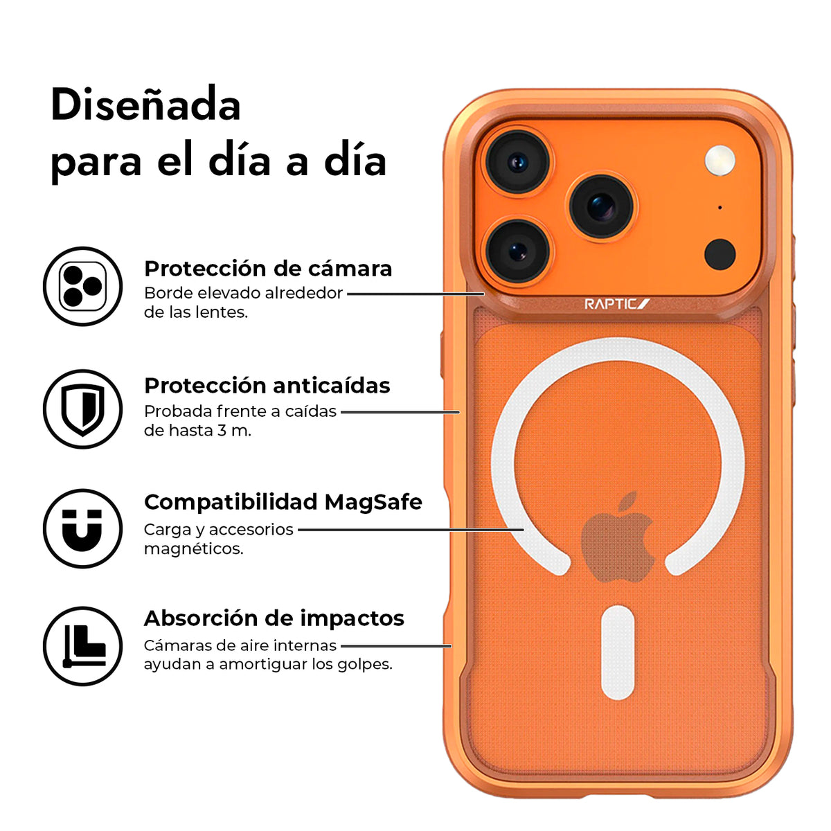 RAPTIC Funda Shield Classic para iPhone 17 Pro Max/18 Pro Max Compatible con MagSafe, Naranja