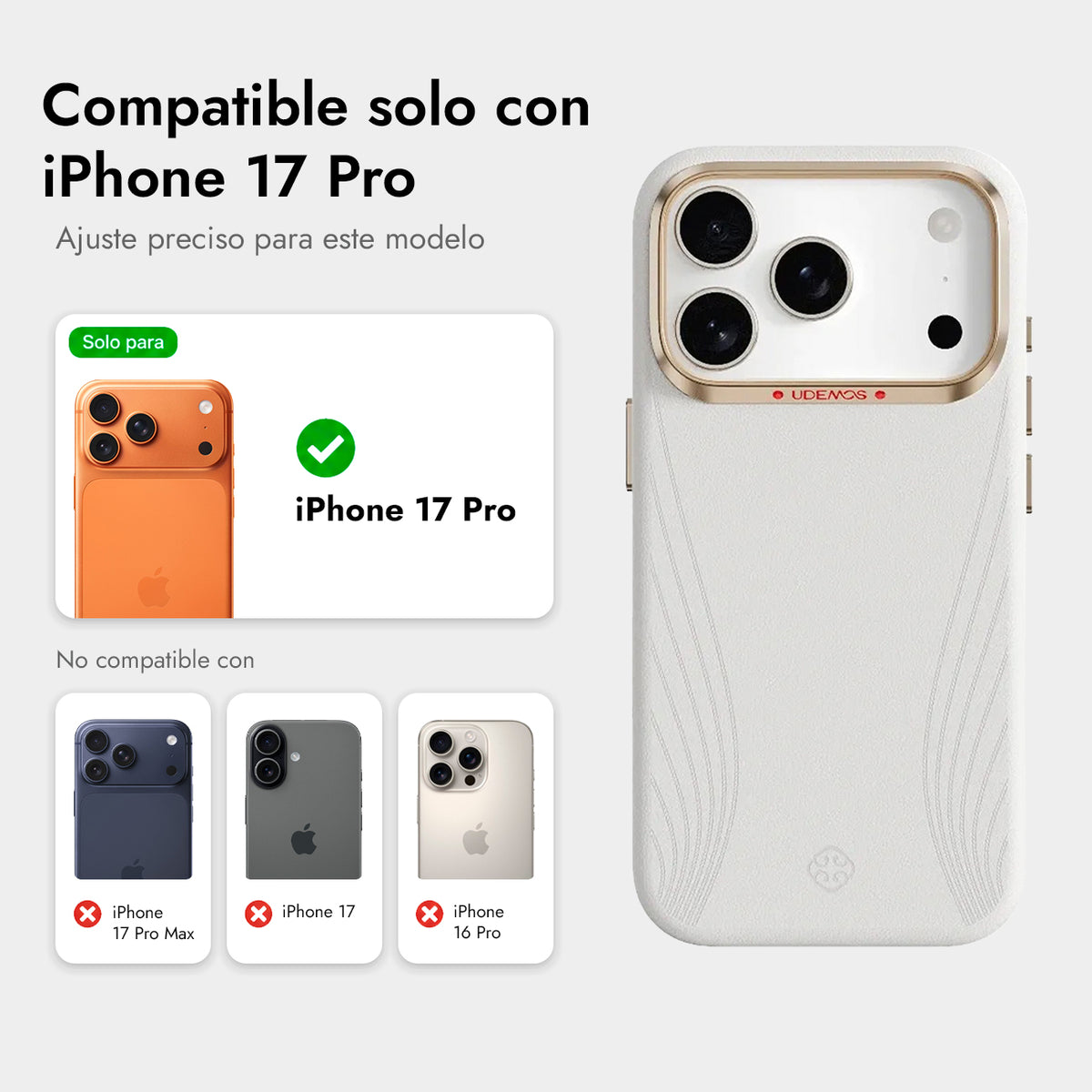UDEMOS Funda Freedom para iPhone 17 Pro/18 Pro Compatible con MagSafe, Blanca