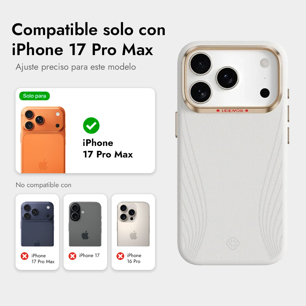 UDEMOS Funda Freedom para iPhone 17 Pro Max/18 Pro Max Compatible con MagSafe, Blanca