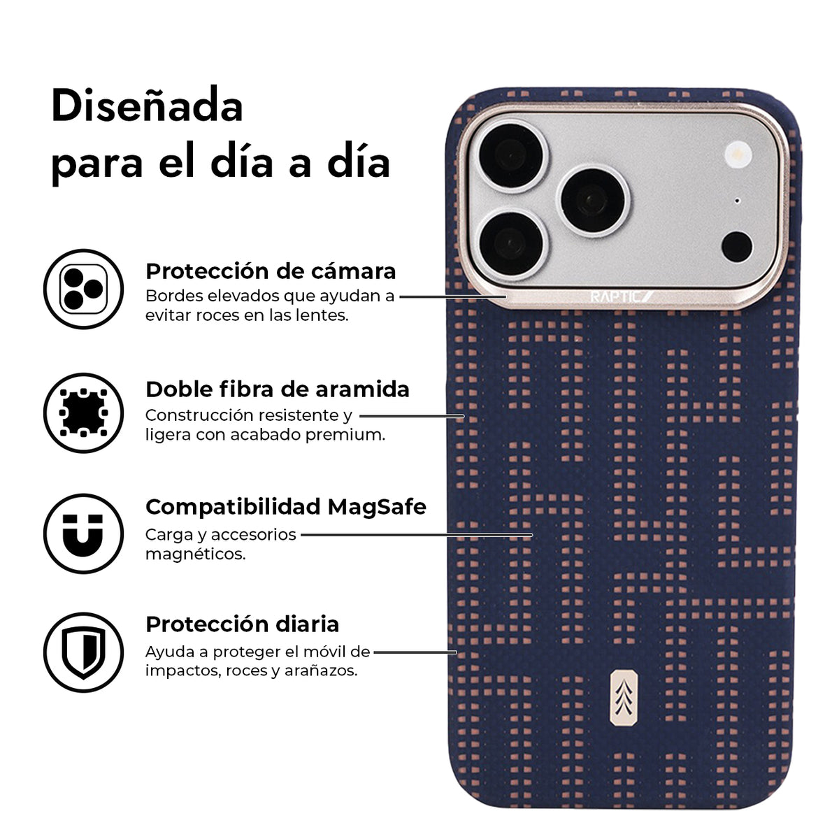 RAPTIC Funda Skin de Fibra de Aramida para iPhone 17 Pro Max/18 Pro Max Compatible con MagSafe, Grid Wisdom