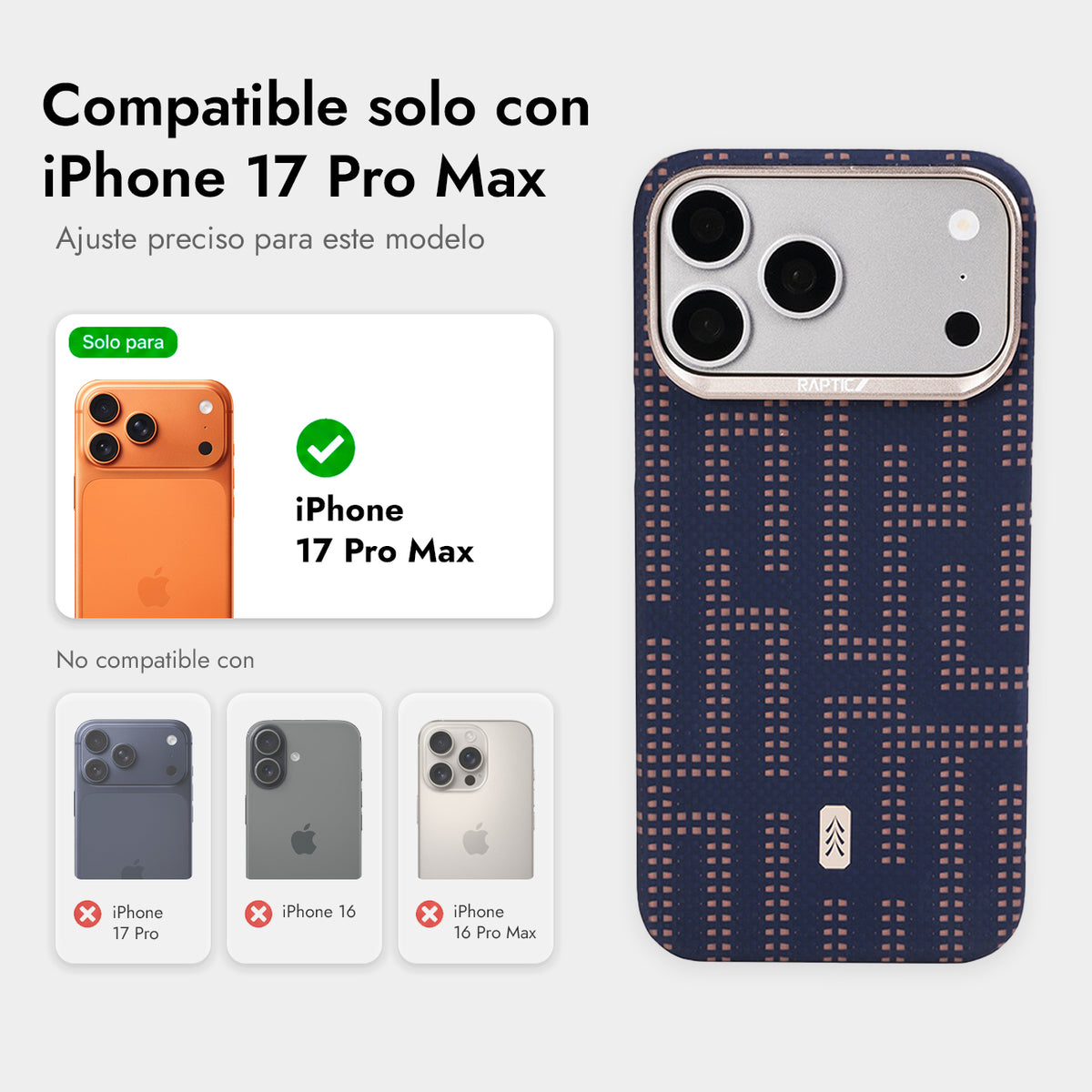 RAPTIC Funda Skin de Fibra de Aramida para iPhone 17 Pro Max/18 Pro Max Compatible con MagSafe, Grid Wisdom