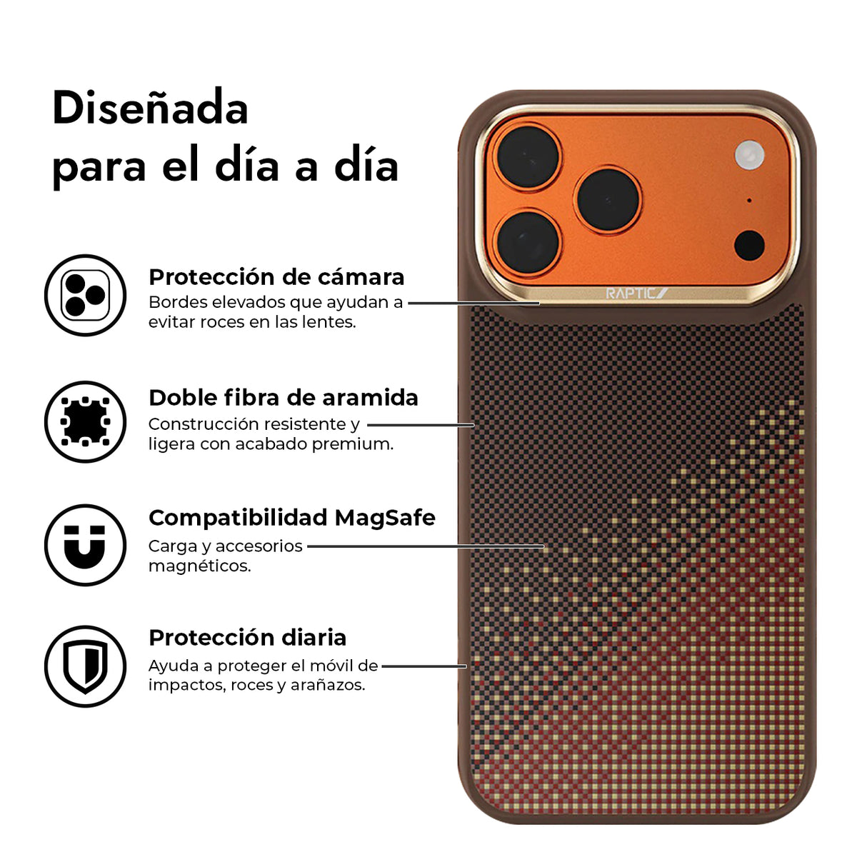 RAPTIC Funda Dual de Fibra de Aramida para iPhone 17 Pro Max/18 Pro Max Compatible con MagSafe, Serenity Amber