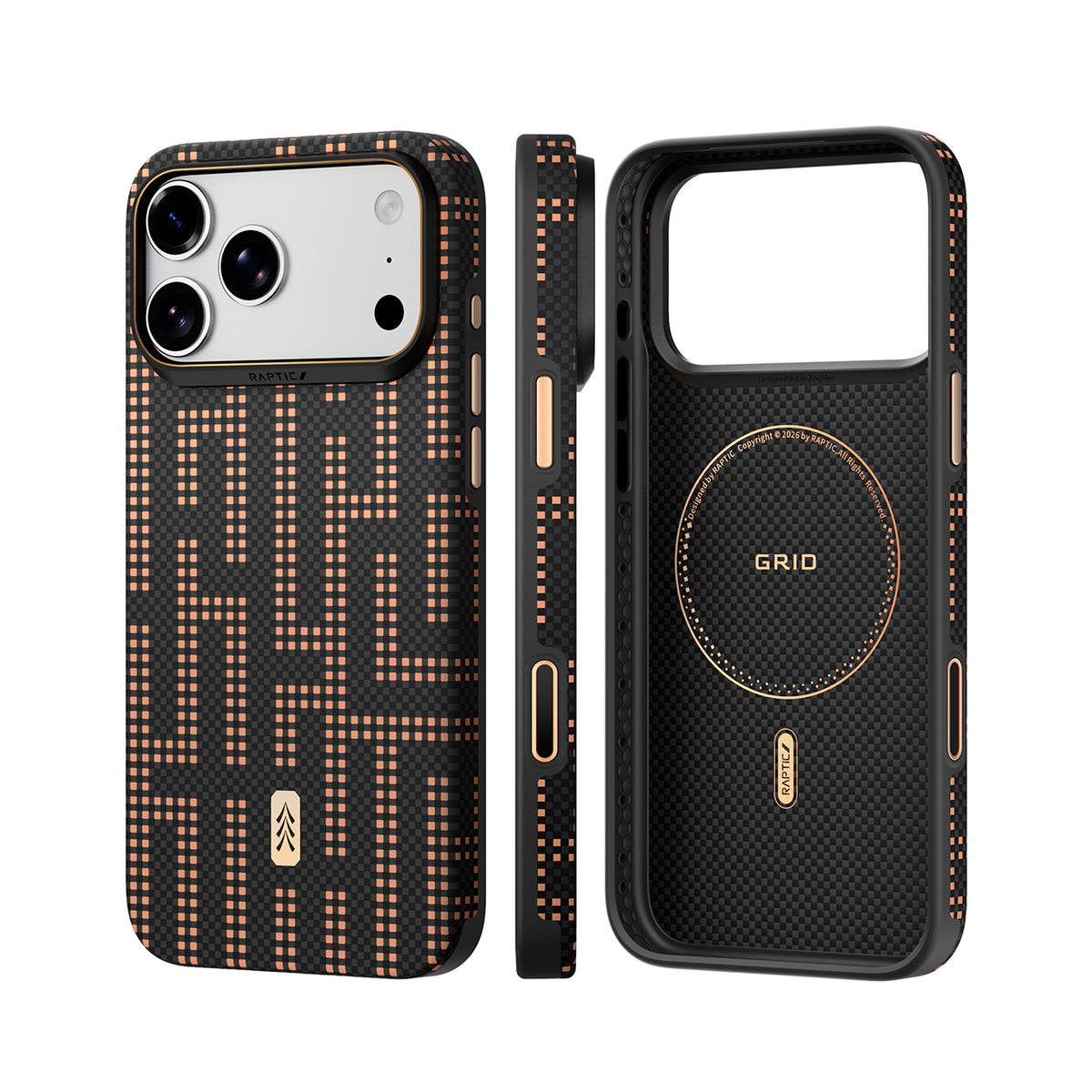 RAPTIC Funda Dual Ultra de Fibra de Aramida para iPhone 18 Pro Max Compatible con MagSafe, Grid Valor