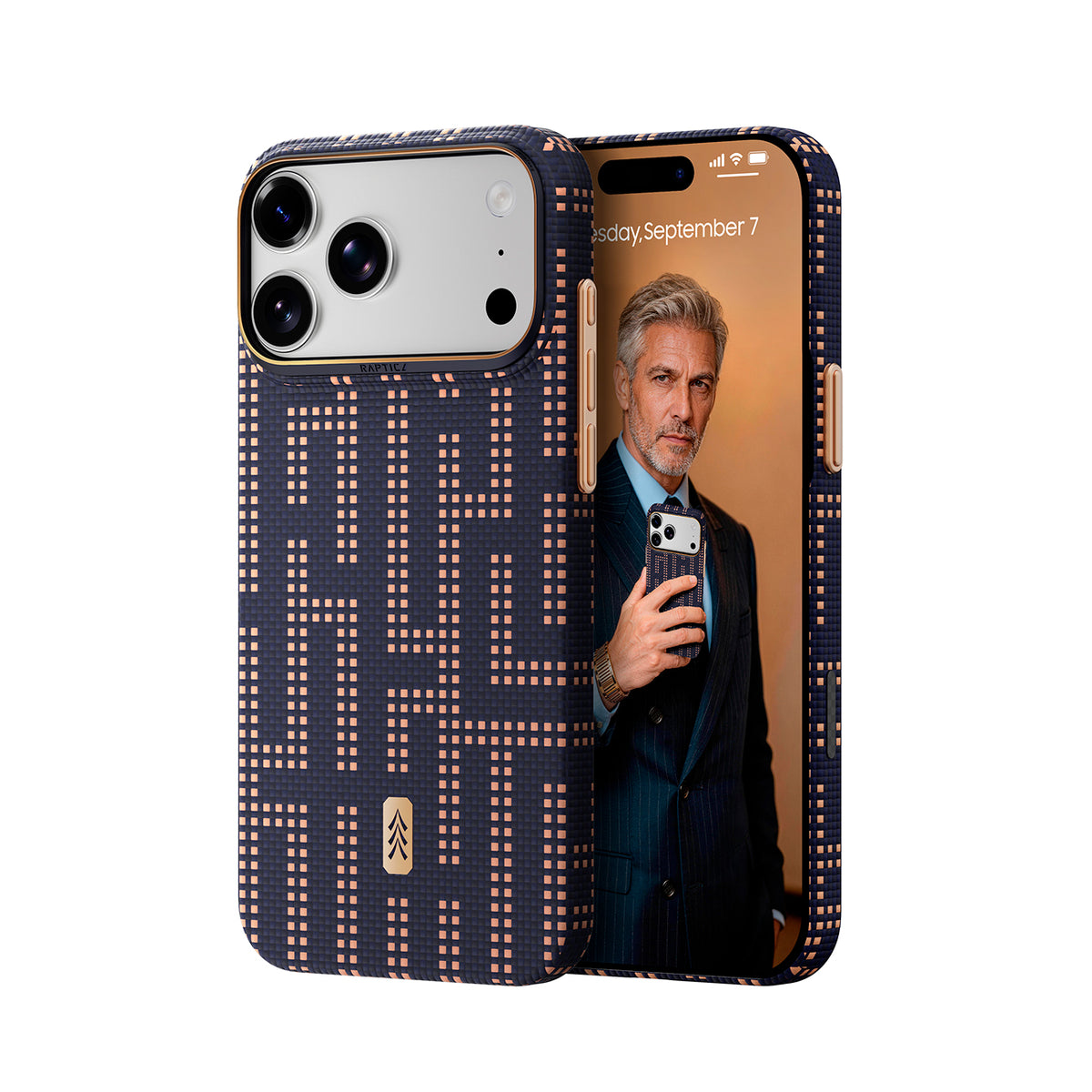 RAPTIC Funda Skin de Fibra de Aramida para iPhone 18 Pro Max Compatible con MagSafe, Grid Wisdom