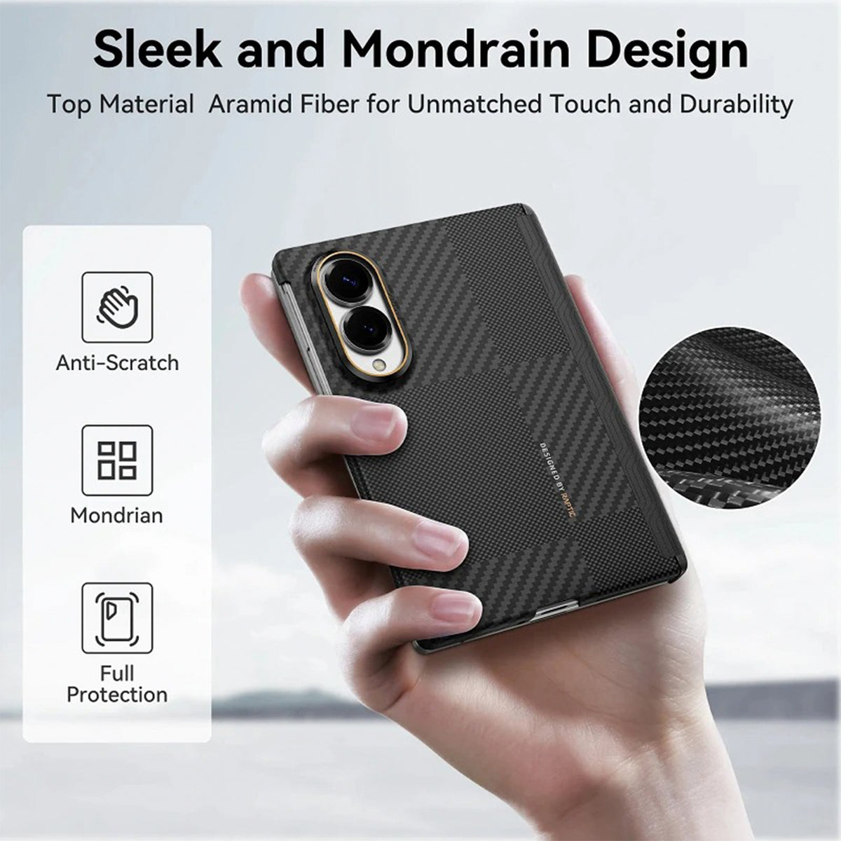 RAPTIC Funda Skin-Pro de Fibra de Aramida para Galaxy Z Fold 8 con Anillo Magnético, Mondrian
