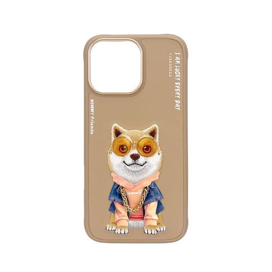 NIMMY Friends Funda Shiba Inu Glasses Series para iPhone 16 Pro, 3D Bordada Marrón