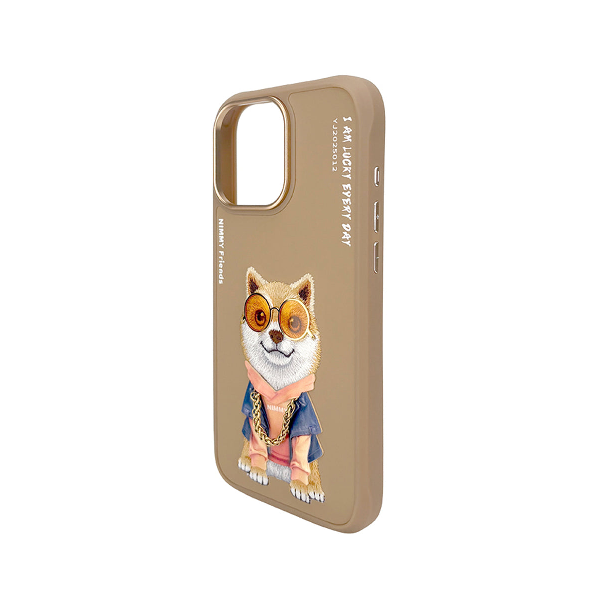 NIMMY Friends Funda Shiba Inu Glasses Series para iPhone 16 Pro, 3D Bordada Marrón