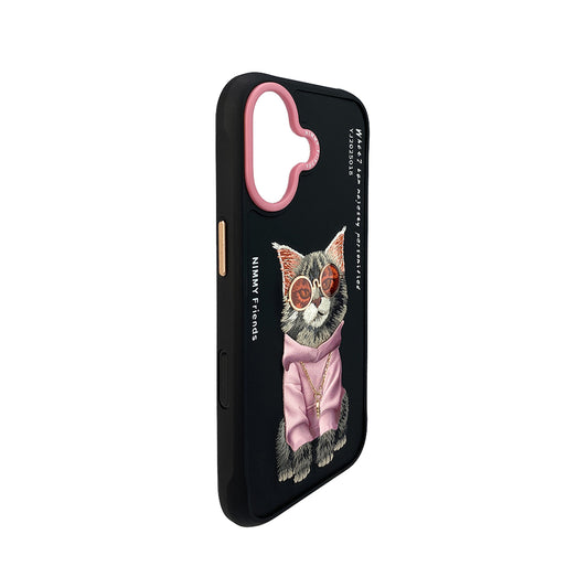 NIMMY Friends Funda Maine Glasses Series para iPhone 16, 3D Bordada Negro
