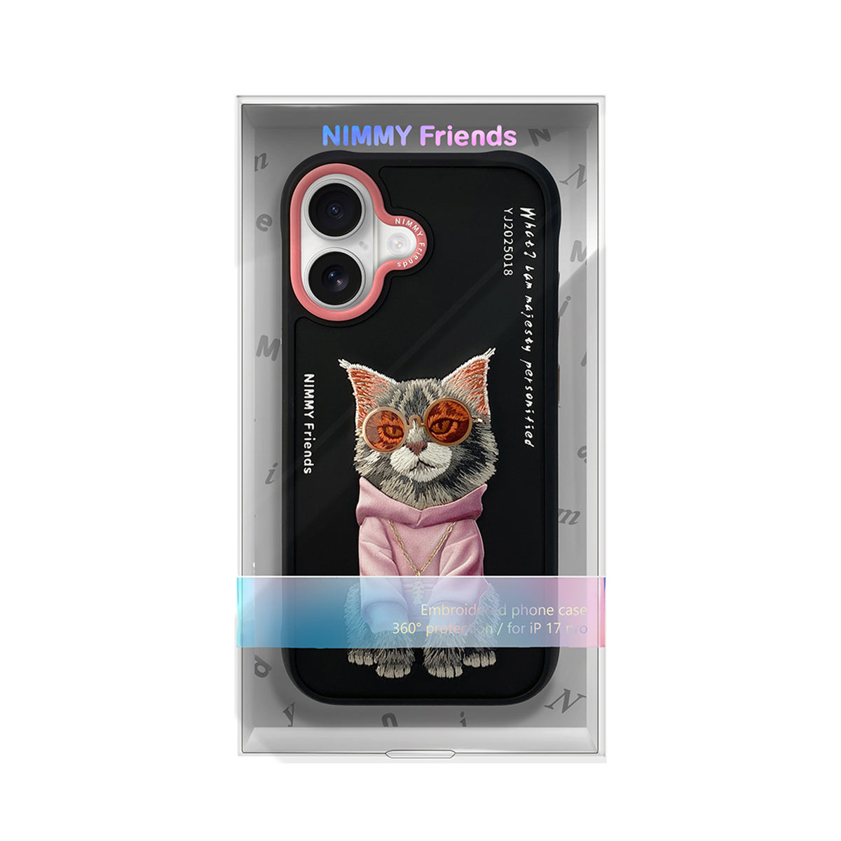 NIMMY Friends Funda Maine Glasses Series para iPhone 16, 3D Bordada Negro