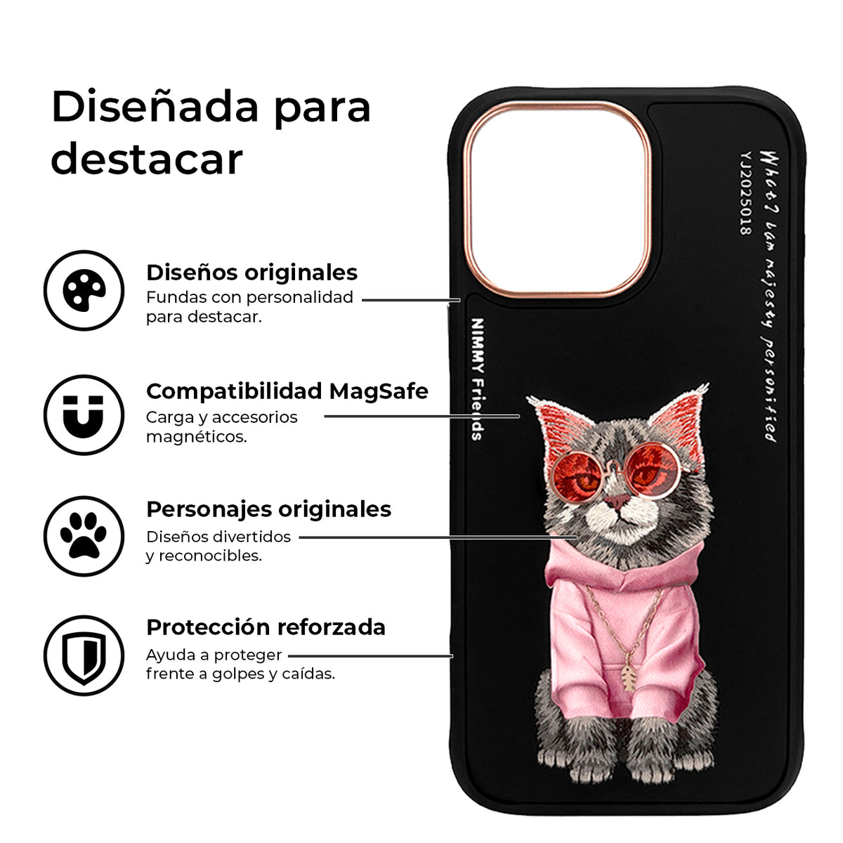 NIMMY Friends Funda Maine Glasses Series para iPhone 16 Pro Max, 3D Bordada Negro
