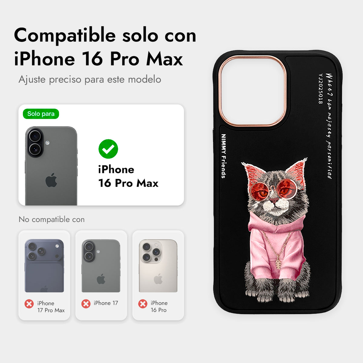 NIMMY Friends Funda Maine Glasses Series para iPhone 16 Pro Max, 3D Bordada Negro