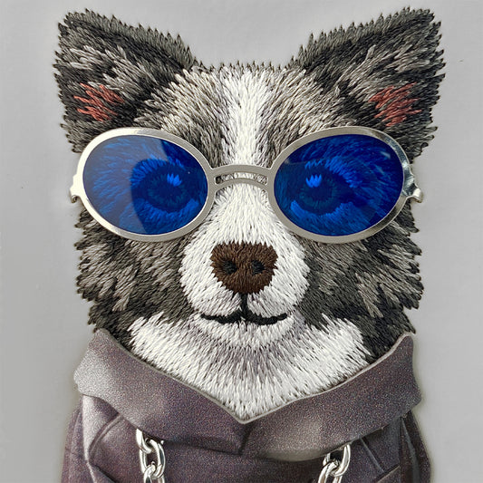 NIMMY Friends Funda Border Collie Glasses Series para iPhone 16, 3D Bordada Gris