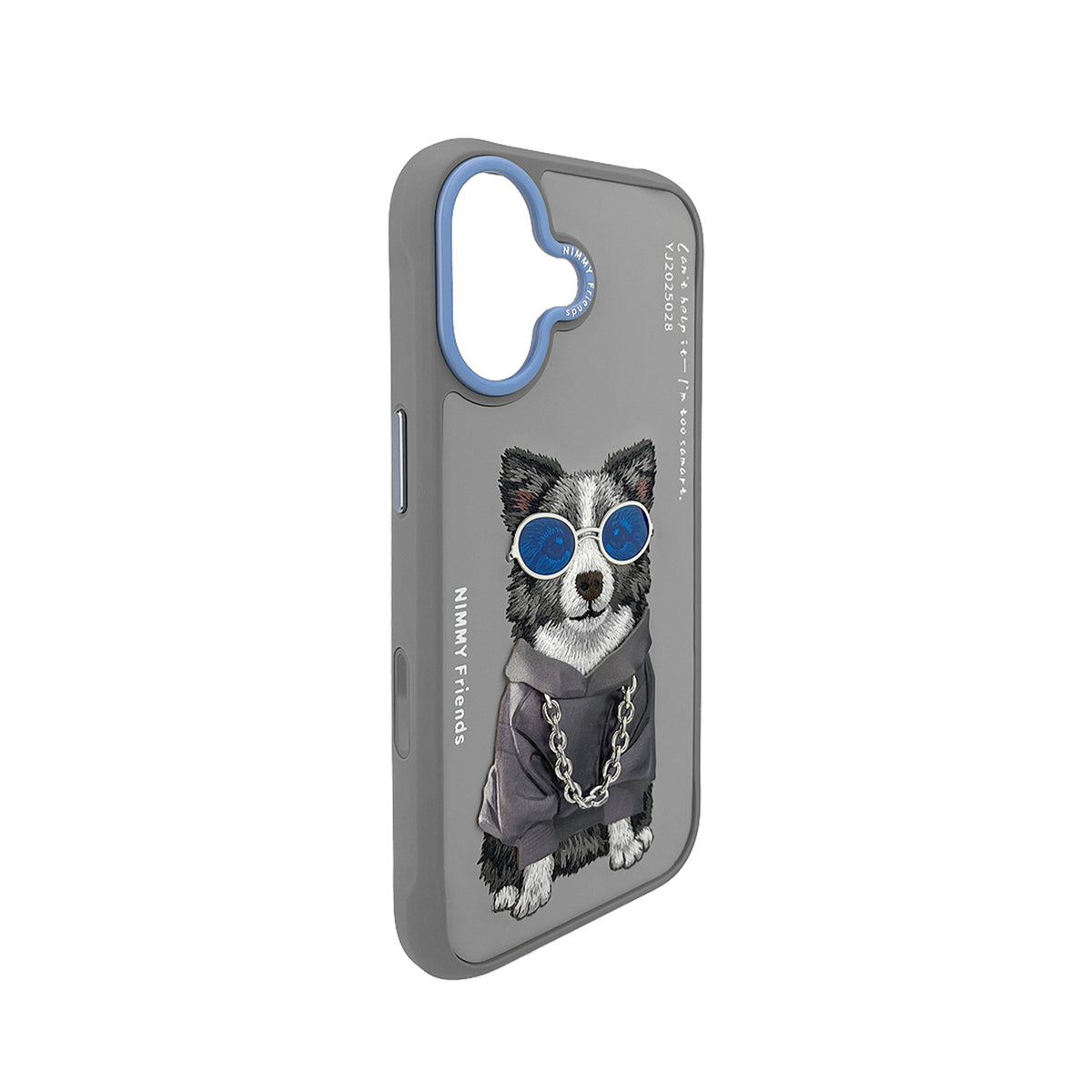 NIMMY Friends Funda Border Collie Glasses Series para iPhone 16, 3D Bordada Gris
