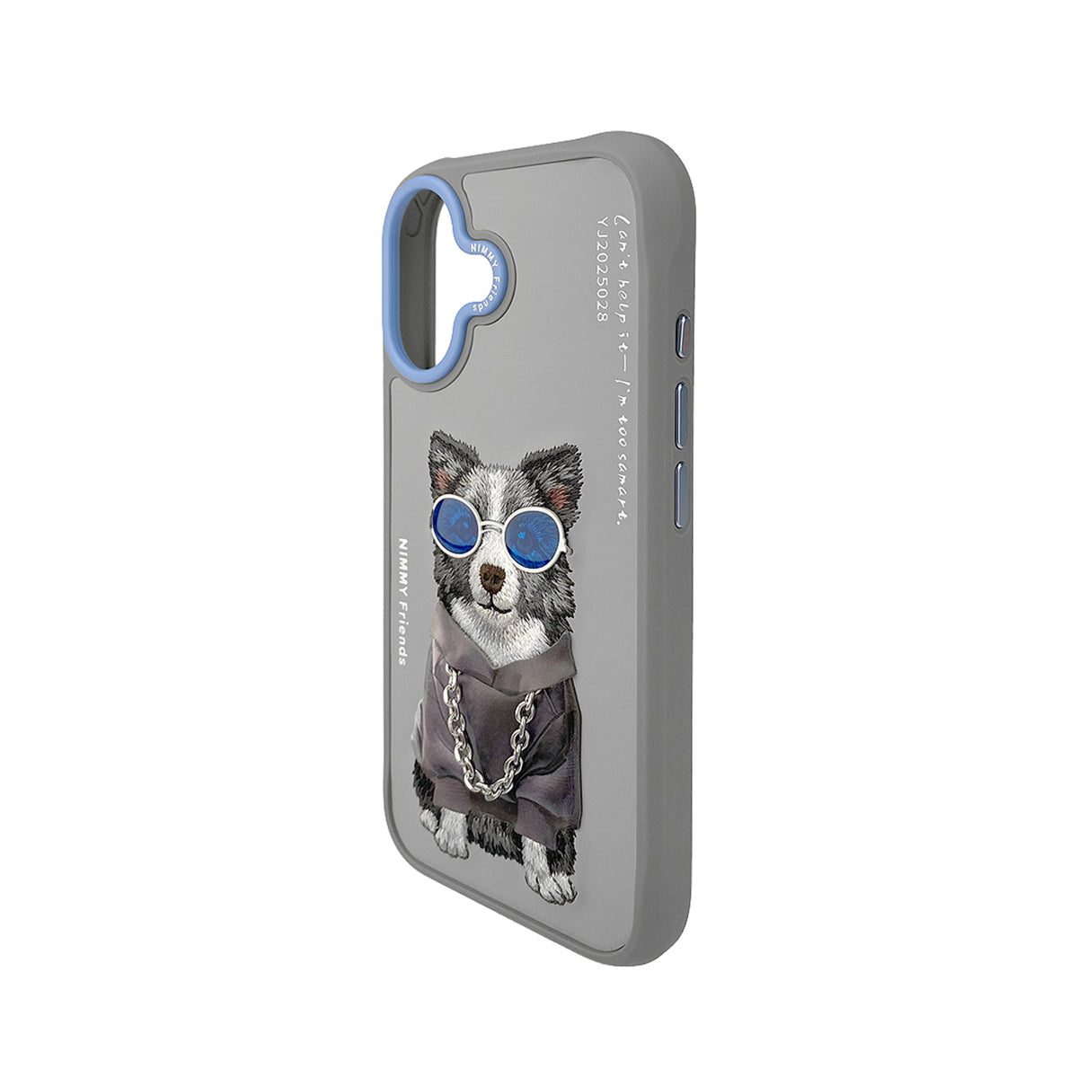 NIMMY Friends Funda Border Collie Glasses Series para iPhone 16, 3D Bordada Gris