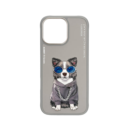 NIMMY Friends Funda Border Collie Glasses Series para iPhone 16 Pro, 3D Bordada Gris