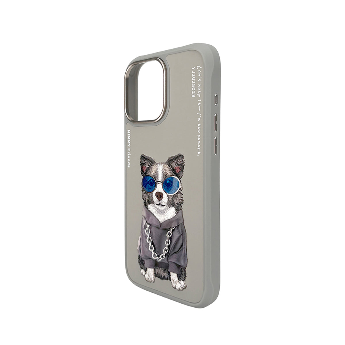 NIMMY Friends Funda Border Collie Glasses Series para iPhone 16 Pro Max, 3D Bordada Gris