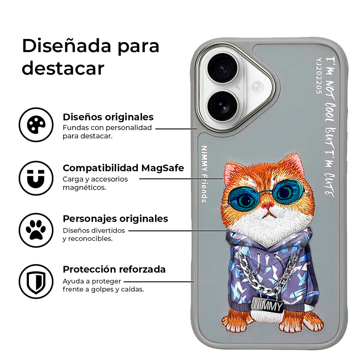NIMMY Friends Funda Little Hipster Man Glasses Series para iPhone 17, 3D Bordada Gris