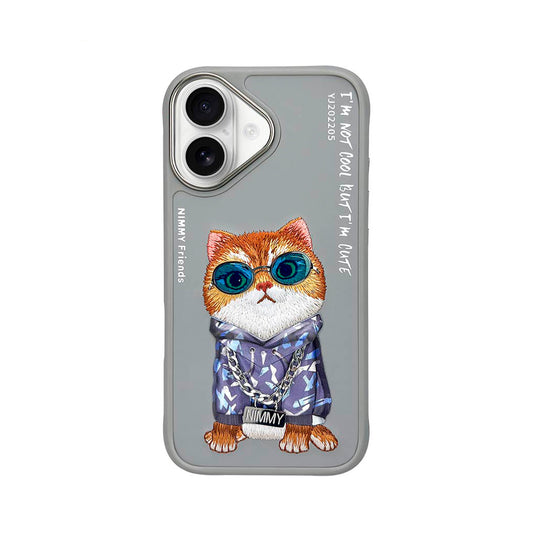 NIMMY Friends Funda Little Hipster Man Glasses Series para iPhone 17, 3D Bordada Gris