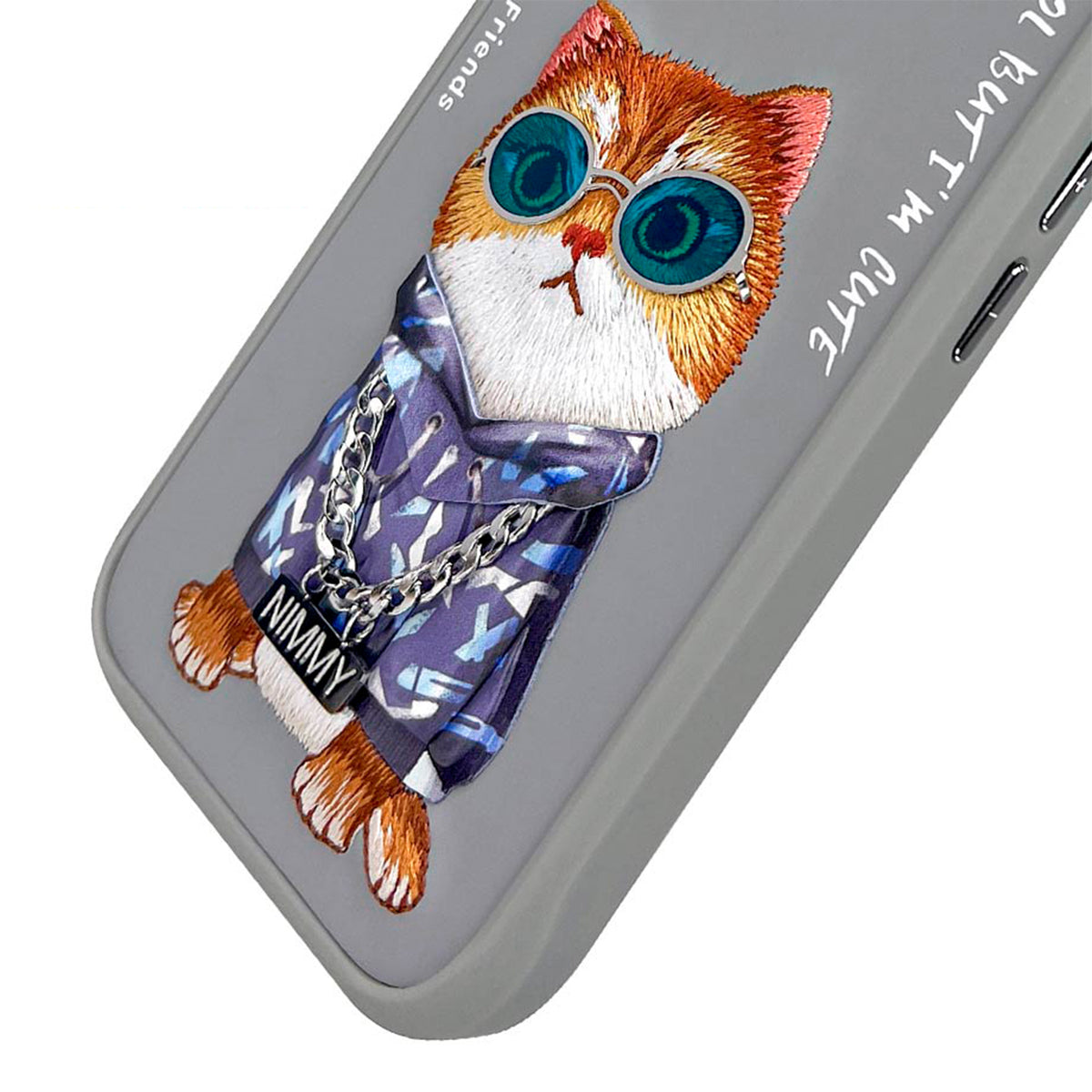 NIMMY Friends Funda Little Hipster Man Glasses Series para iPhone 17, 3D Bordada Gris