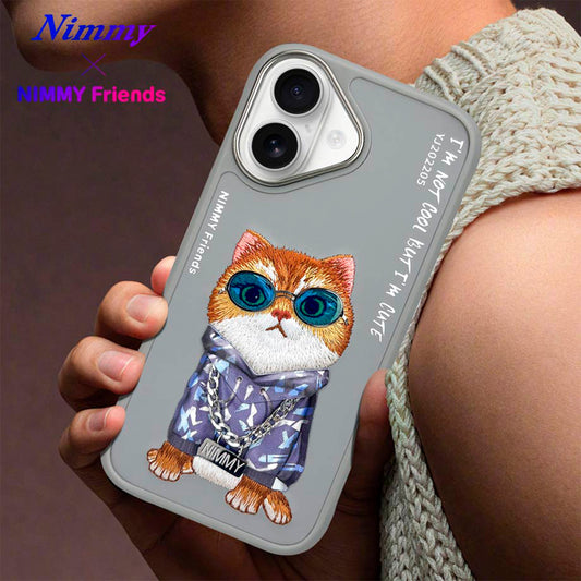 NIMMY Friends Funda Little Hipster Man Glasses Series para iPhone 17, 3D Bordada Gris