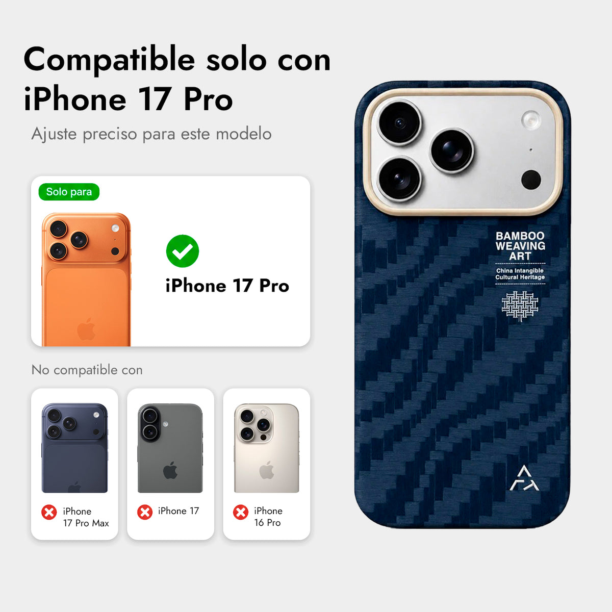 AIRITY Funda de Fibra de Aramida con Tejido de Bambú para iPhone 17 Pro/18 Pro Compatible con MagSafe, Ink Blue