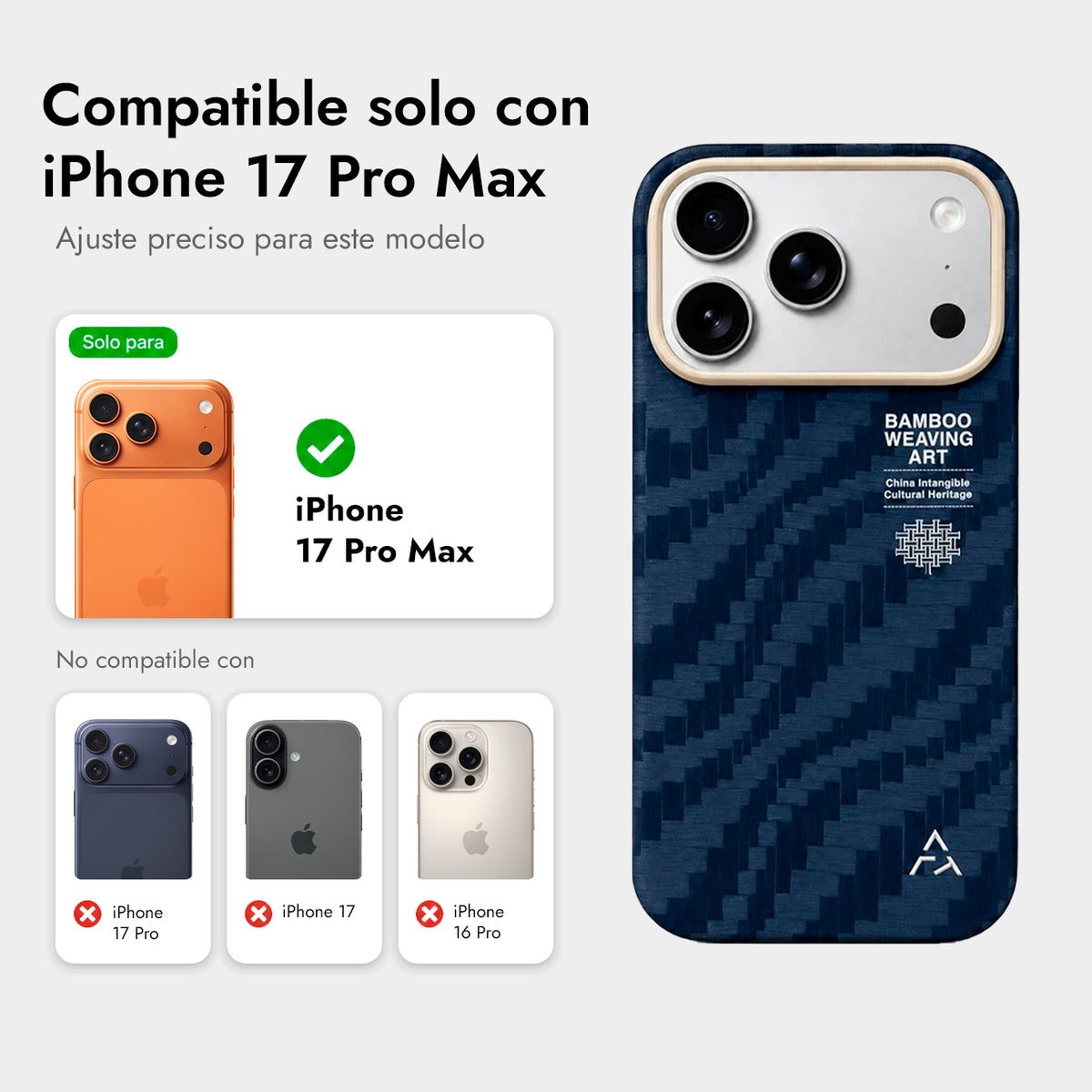 AIRITY Funda de Fibra de Aramida con Tejido de Bambú para iPhone 17 Pro Max/18 Pro Max Compatible con MagSafe, Ink Blue